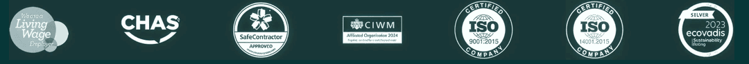 Litta Accreditations - Living Wage, CHAS, SafeContractor, CIWM, ISO 9001:2015, ISO 14001:2015, Ecovadis